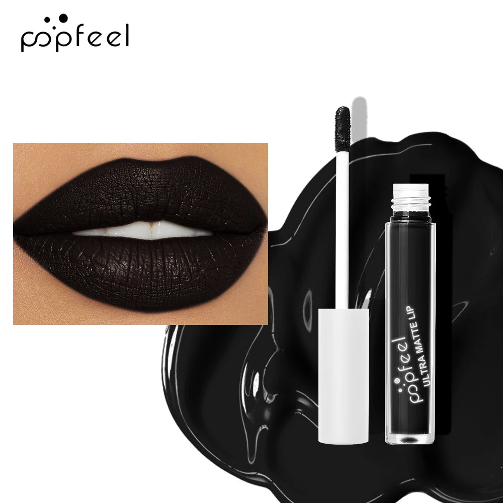 POPFEEL Kit Maquillage Lèvres Hallowmas – Rouge à Lèvres Noir + Gloss Noir Mat Longue Tenue